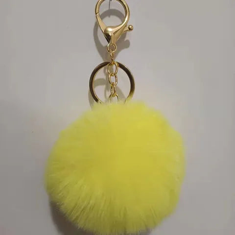 Porte clés Pompon fourrure synthétique Jaune