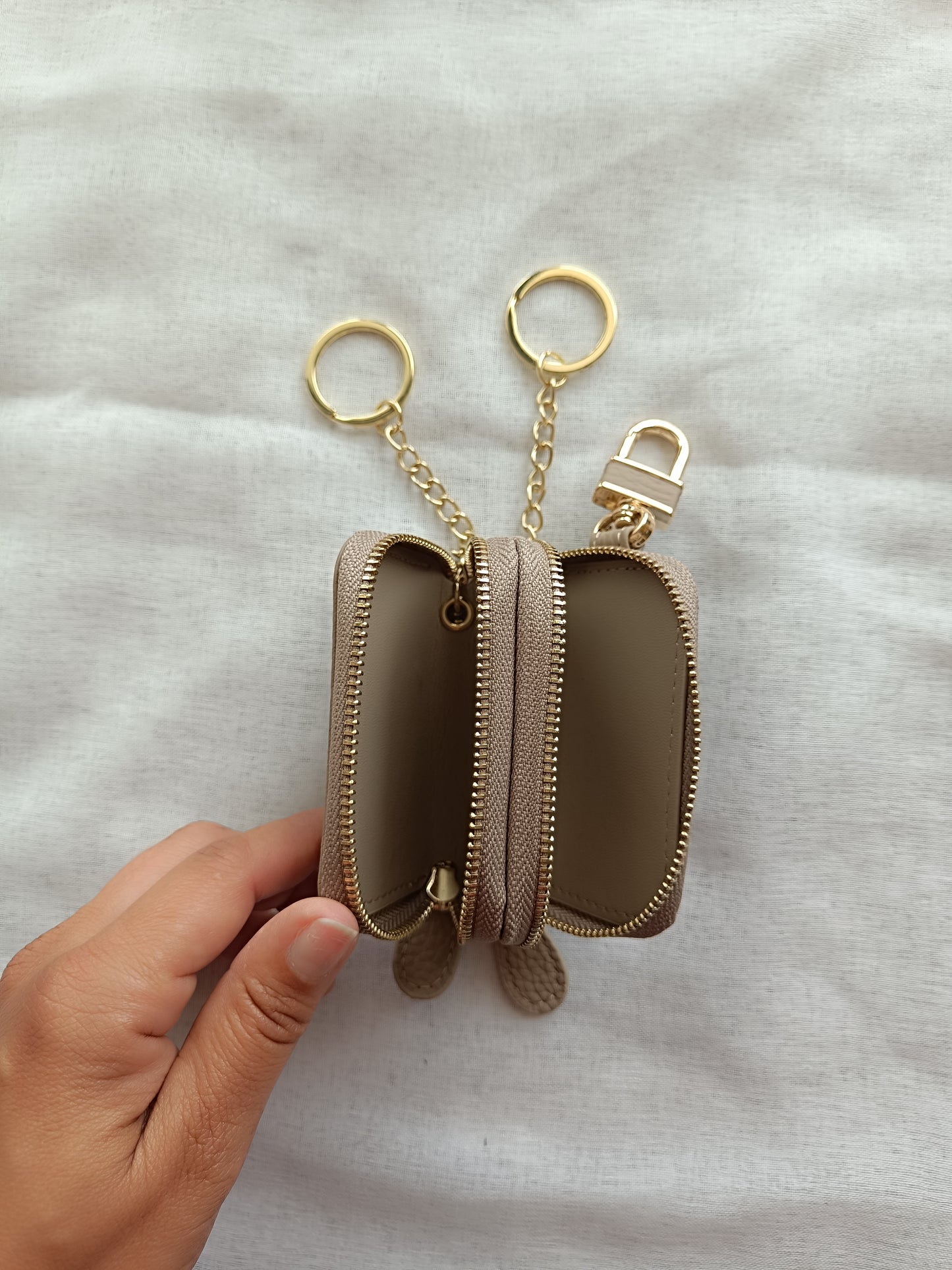 Etuis Clés de voiture/Maison Taupe en Cuir véritable