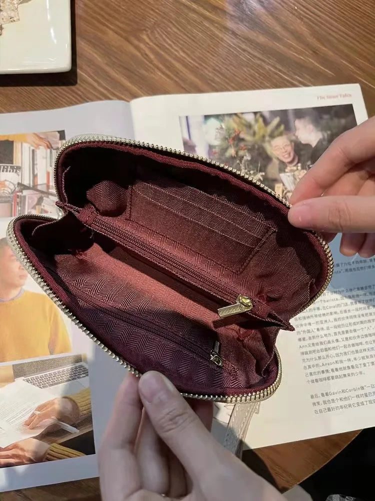 Pochette portefeuille Rouge Vin en Cuir véritable