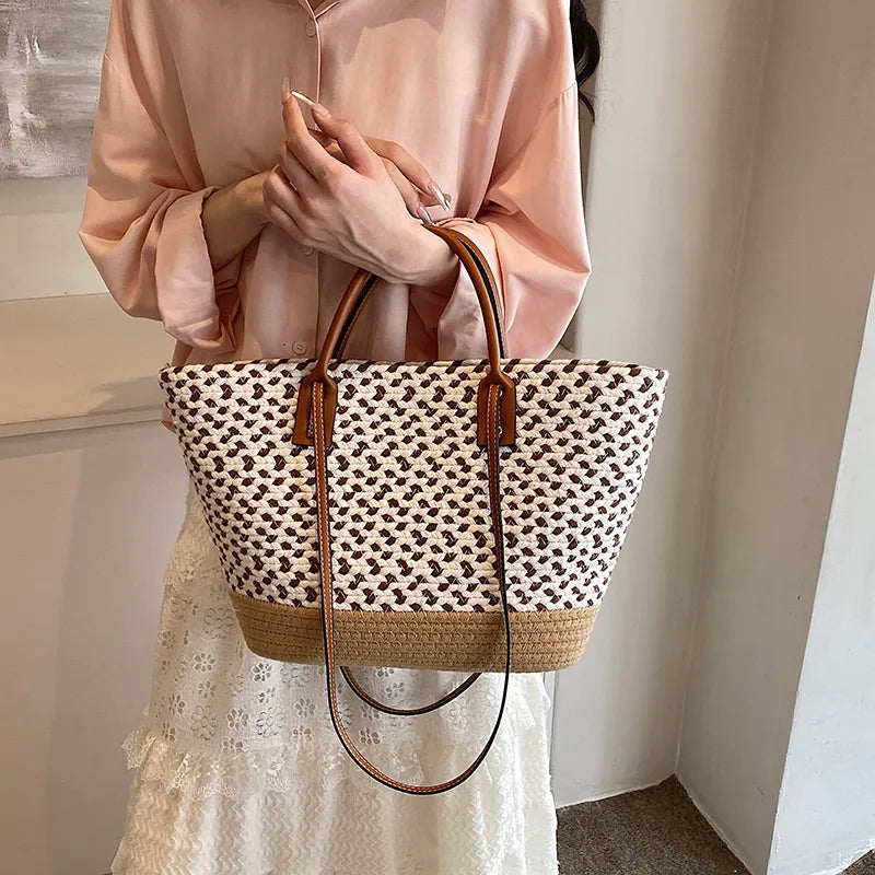 Sac Cabas Tressé Marron écru – Élégance Naturelle