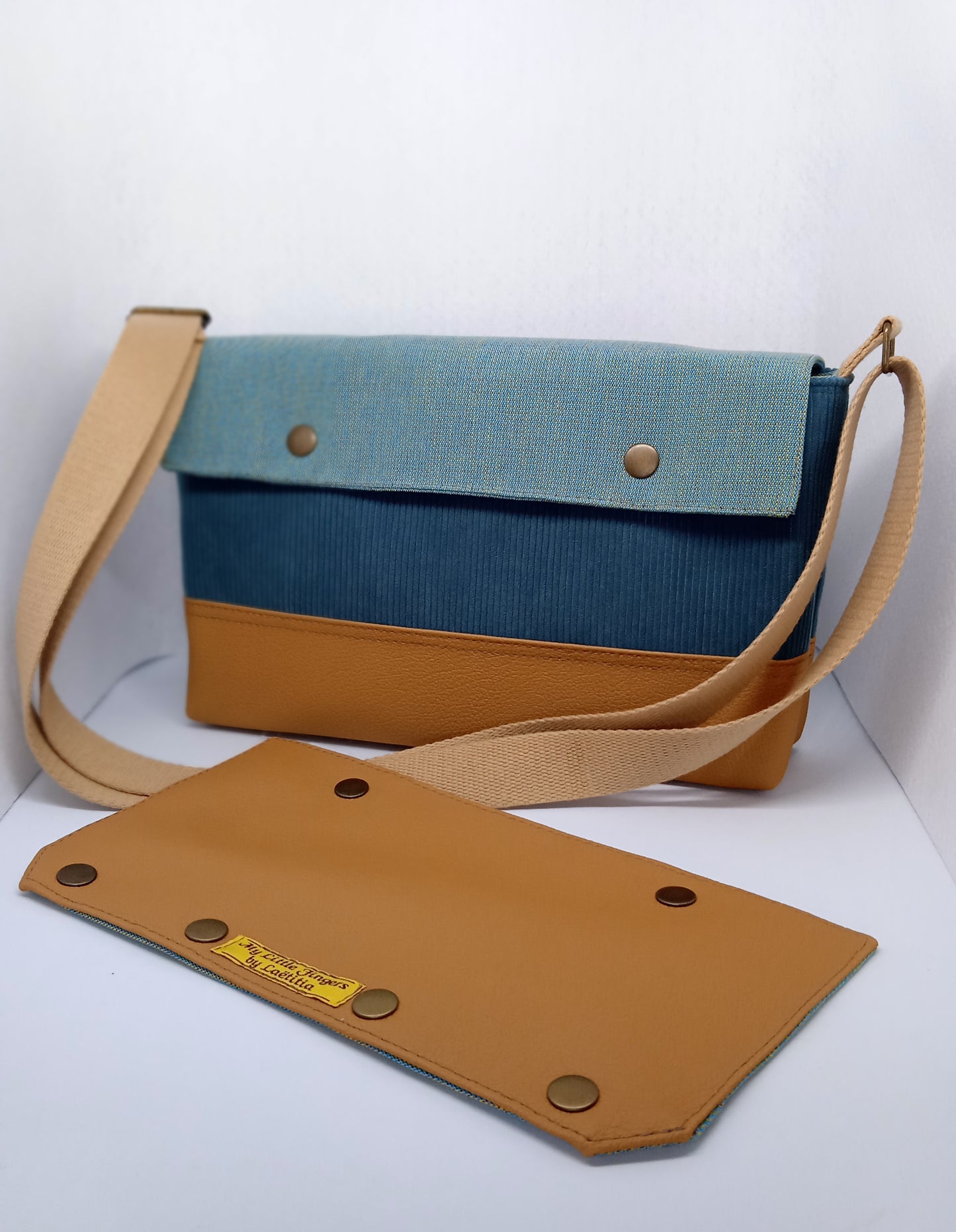 Sac à main "2 in 1" Velours côtelé bleu