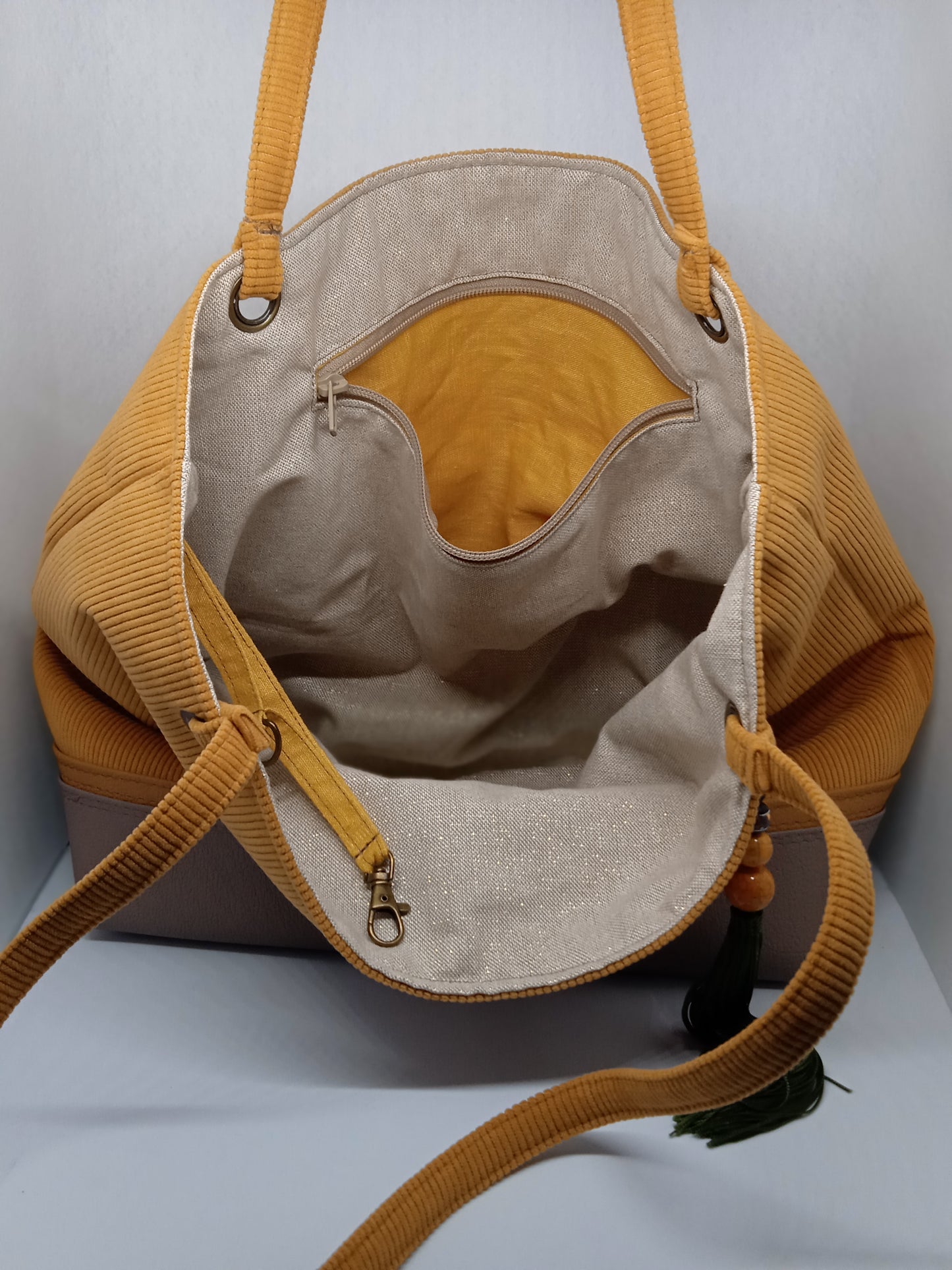 Sac cabas fourre tout Velours moutarde