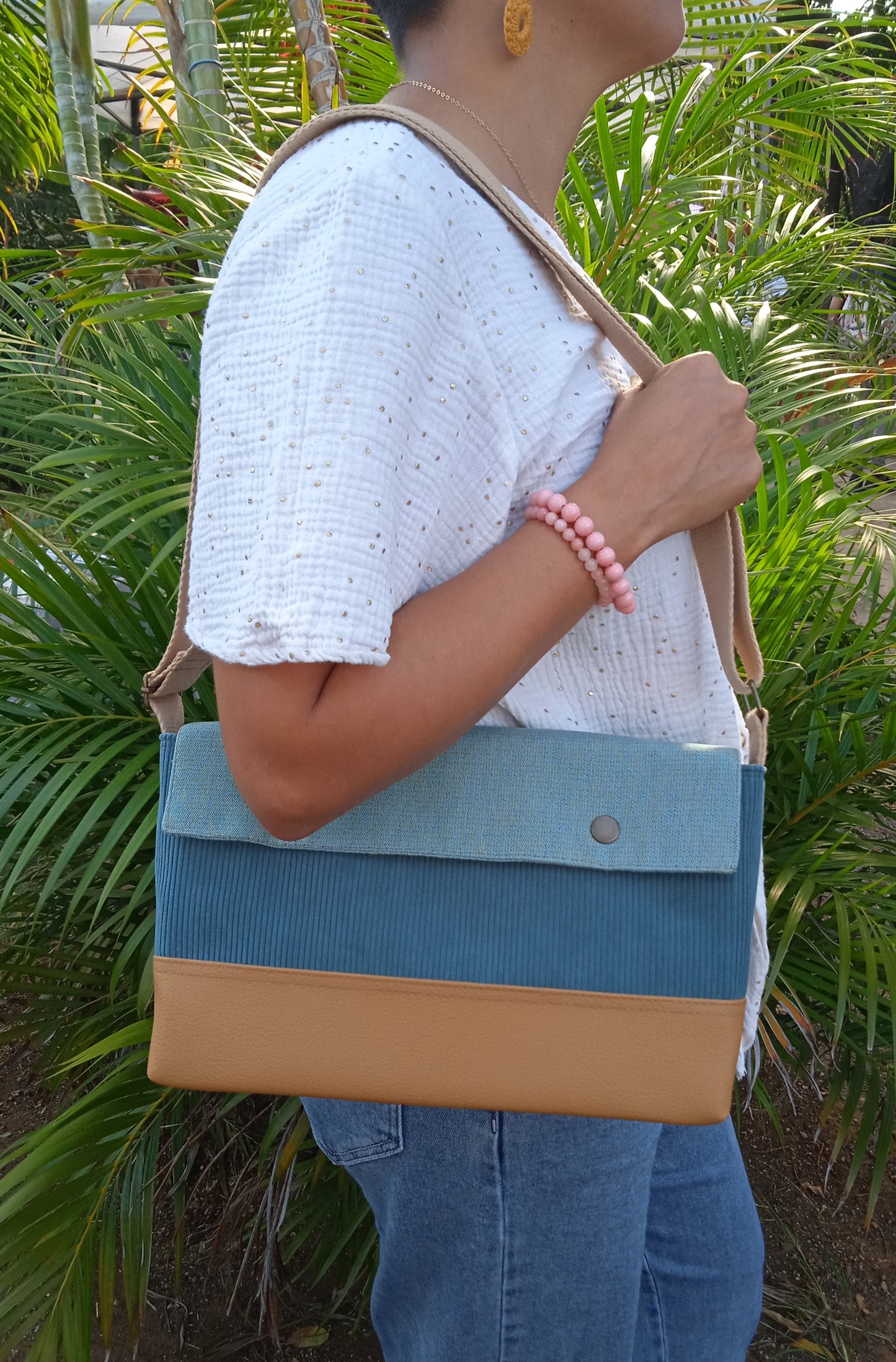 Sac à main "2 in 1" Velours côtelé bleu