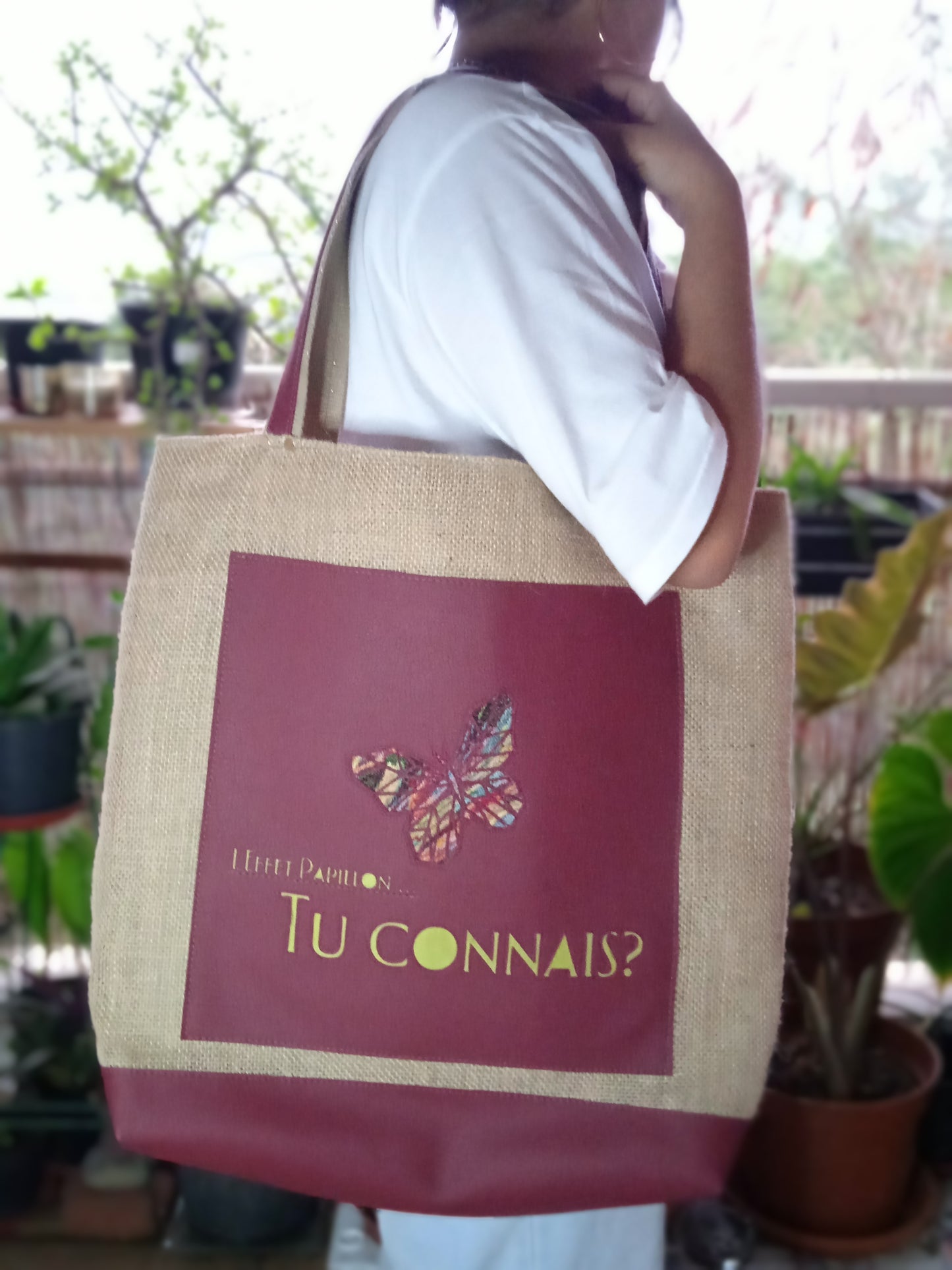 Sac Cabas Papillon Bordeaux