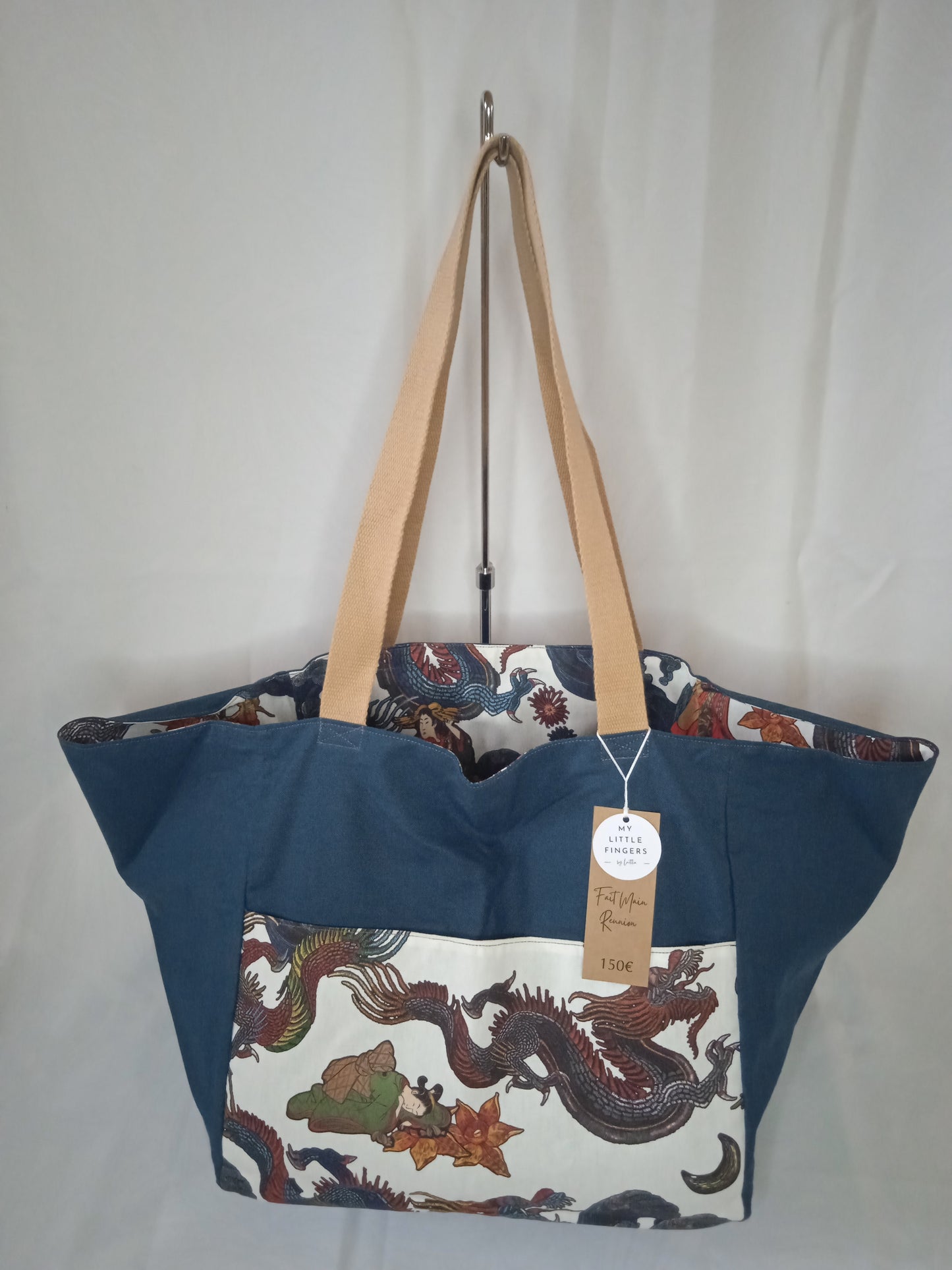 Sac de Plage Réversible Dragon bleu
