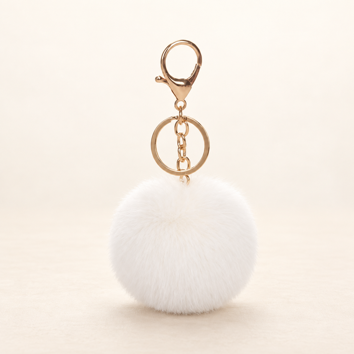 Porte clés Pompon fourrure synthétique Blanc