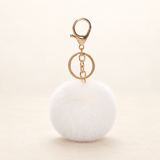 Porte clés Pompon fourrure synthétique Blanc