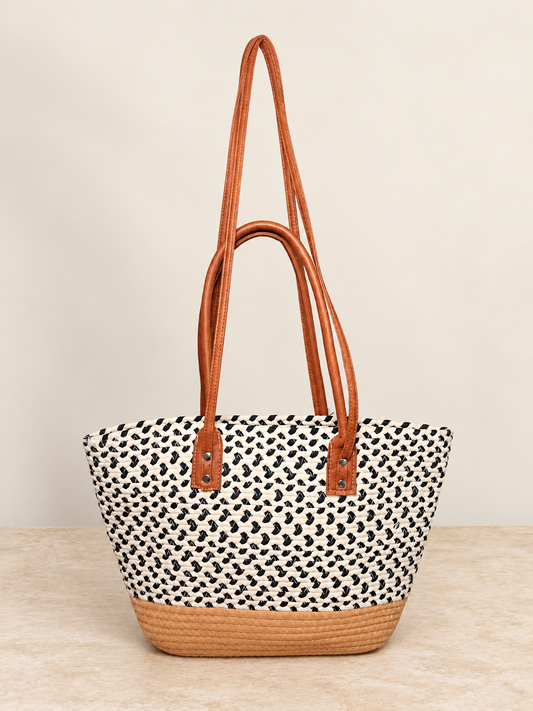 Sac Cabas Tressé Noir écru – Élégance Naturelle