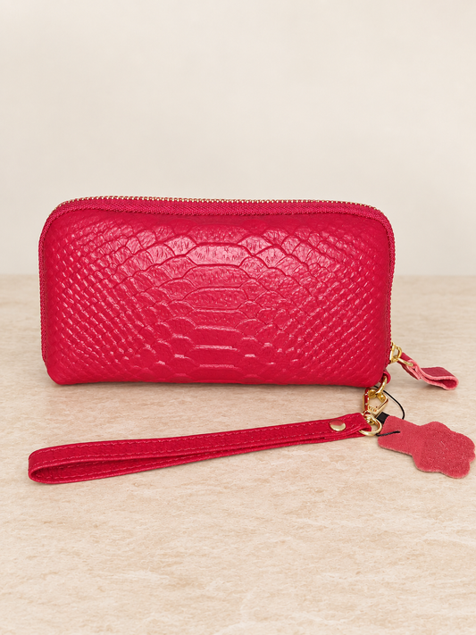 Pochette portefeuille Rouge Vin en Cuir véritable