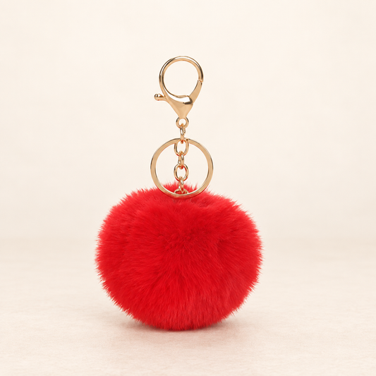 Porte clés Pompon fourrure synthétique Rouge