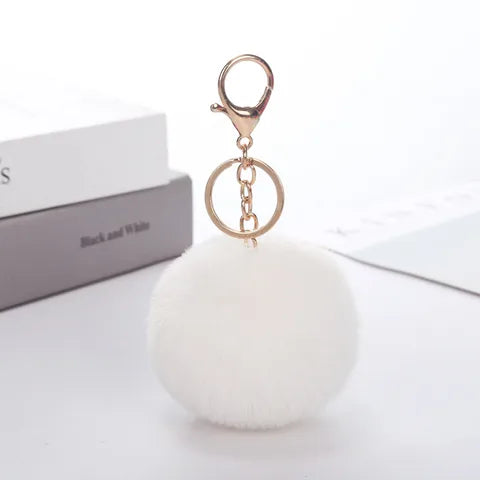 Porte clés Pompon fourrure synthétique Blanc