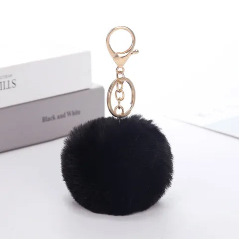 Porte clés Pompon fourrure synthétique Noir
