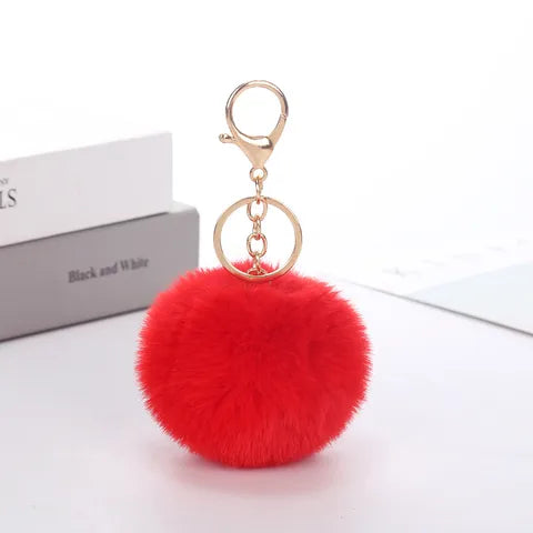 Porte clés Pompon fourrure synthétique Rouge