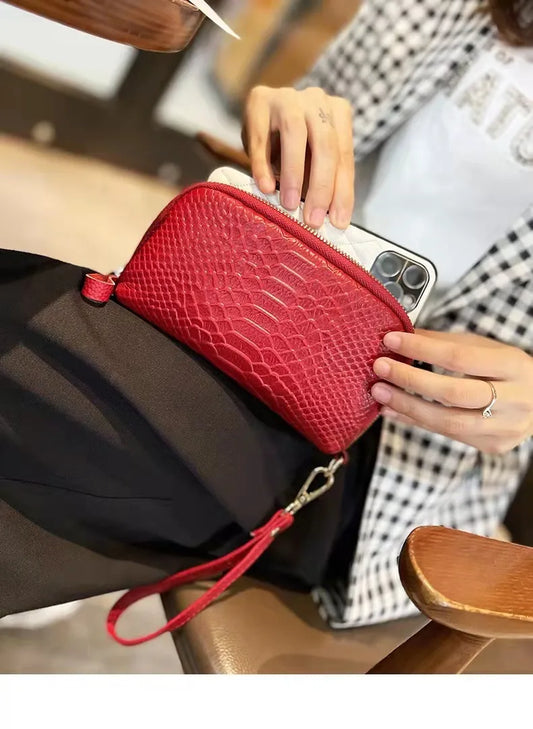 Pochette portefeuille Rouge Vin en Cuir véritable
