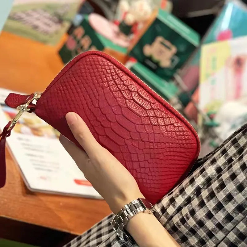 Pochette portefeuille Rouge Vin en Cuir véritable