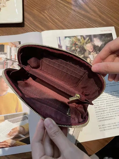Pochette portefeuille Rouge Vin en Cuir véritable