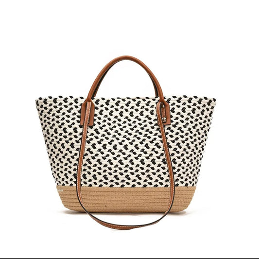 Sac Cabas Tressé Noir écru – Élégance Naturelle