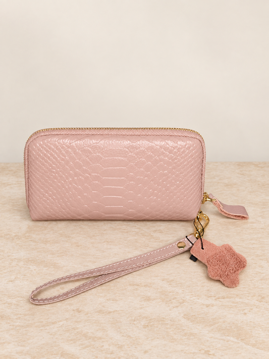 Pochette portefeuille Bois de Rose en Cuir véritable
