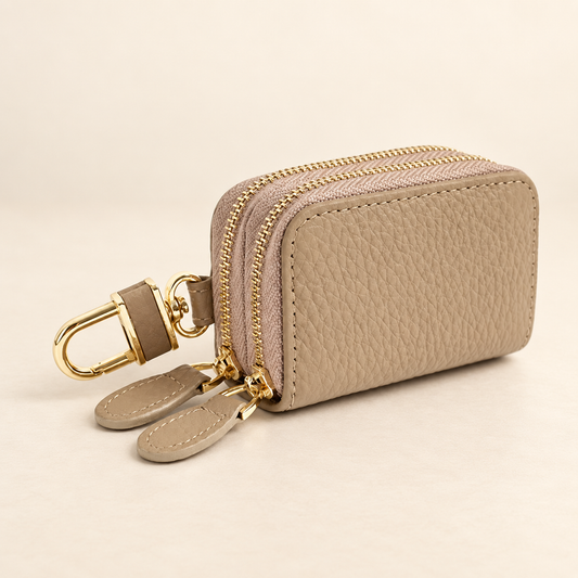 Etuis Clés de voiture/Maison Taupe en Cuir véritable