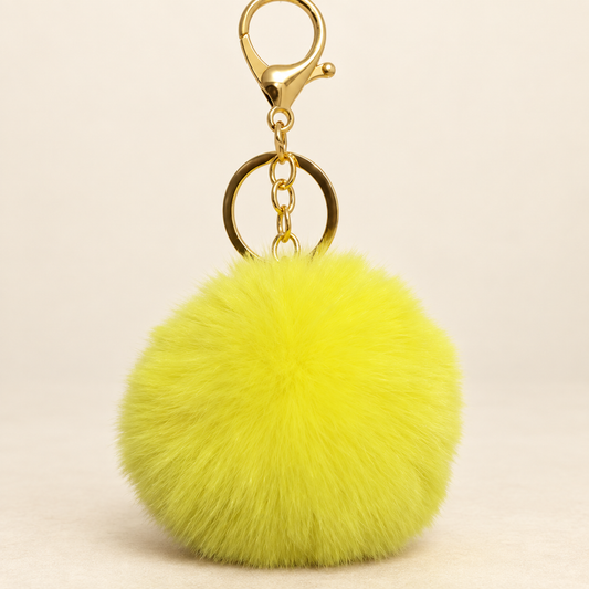 Porte clés Pompon fourrure synthétique Jaune
